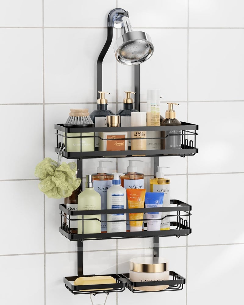 OMAIRA Shower Caddy Hanging with Soap Scrub Holder, Shower Organizer Inside Shelves Bathroom Storage Rack, Black - Image 1